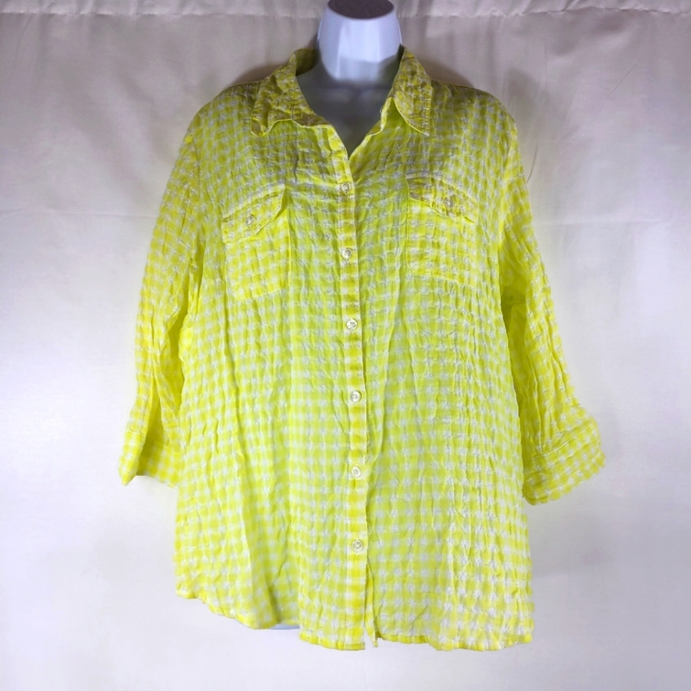 Croft & Barrow Woman's blouse sz XL Yellow Plaid
